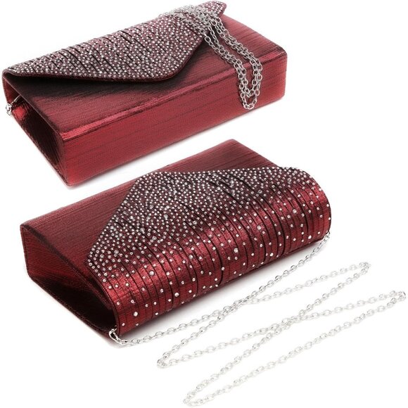 ⚡Women's Magnetic Closure Chain Strap Crossbody Envelope Red Clutch Handbag - Picture 3 of 7